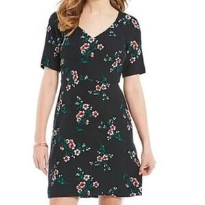 Draper James Floral V-Neck Dress - Black Multi - Size 6